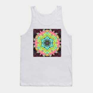 Psychedelic Mandala Flower Blue Pink and Green Tank Top